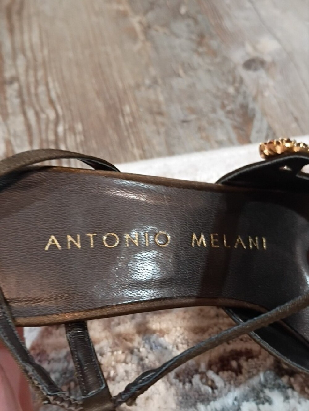 ANTONIO MELANI Brown Satin Pointed-Toe Slingback Heels with Decorative Button - Picture 3 of 7